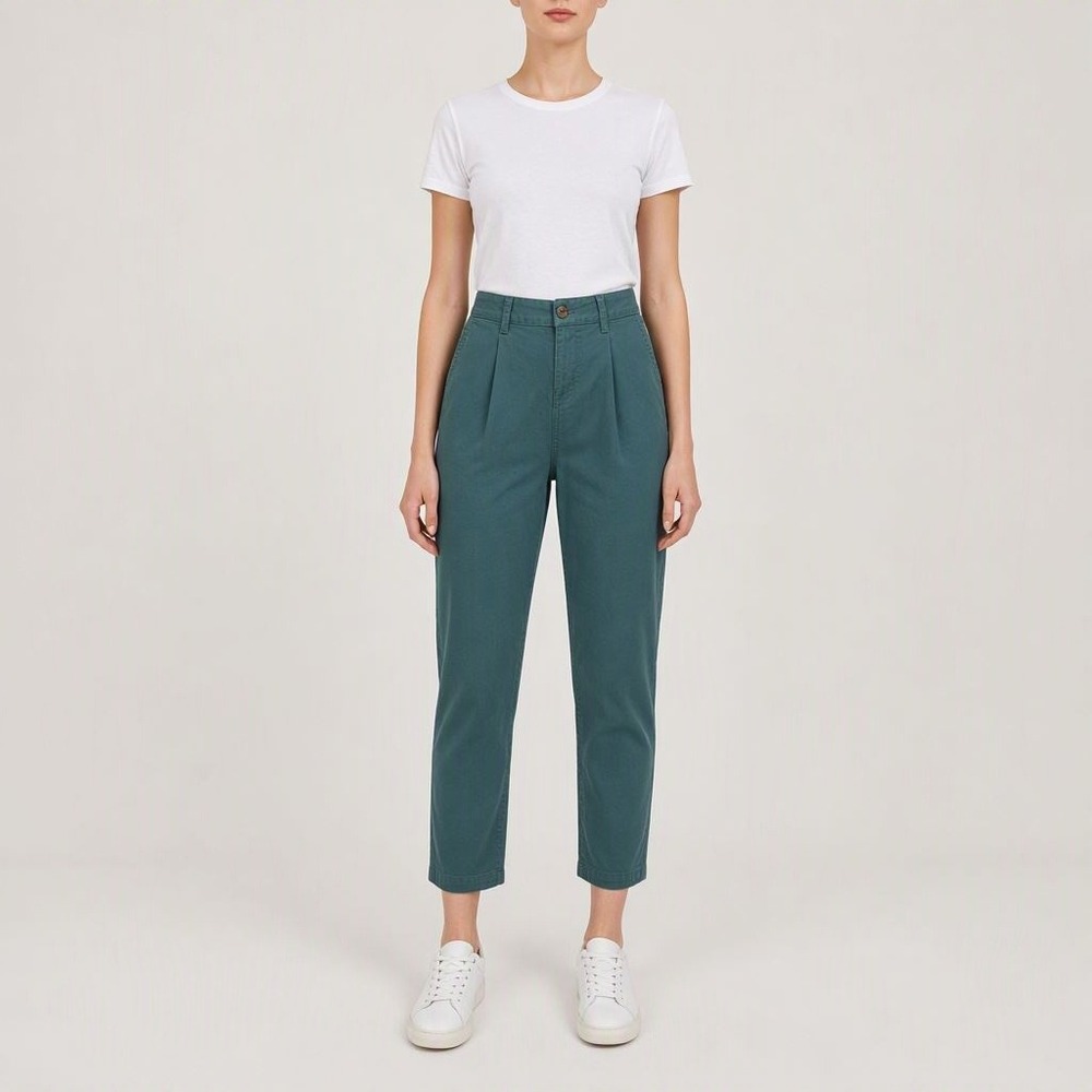 Minimalist Quiet Luxury Tapered Pleated Pants A New Day XS Teal Green High Rise